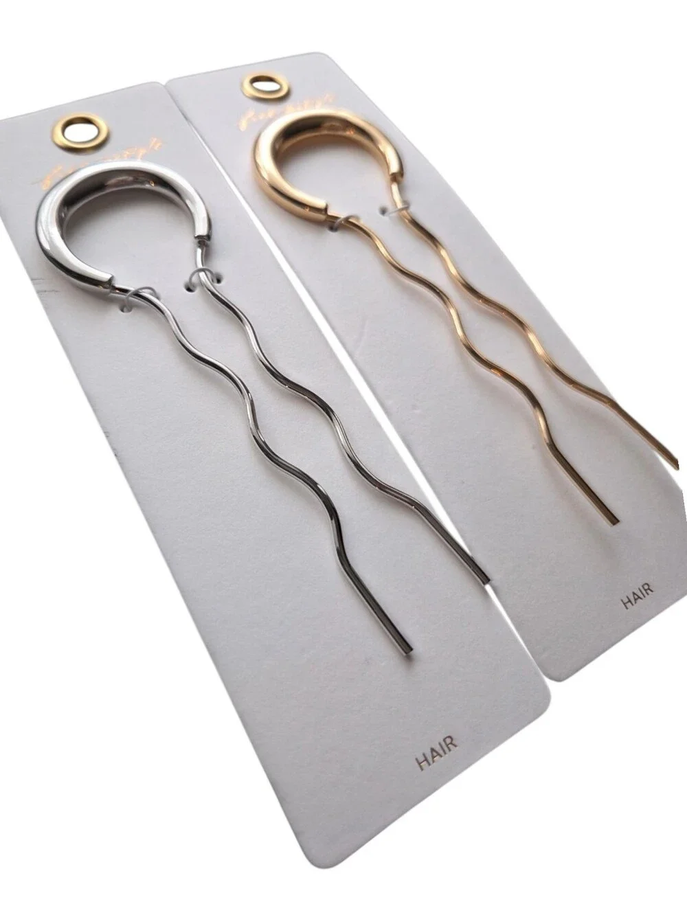 Free People Gold & Silver Wavy Hair Pin Set Minimalist Hair Accessories NWT